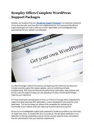 Sympley Offers Complete WordPress Support Packages