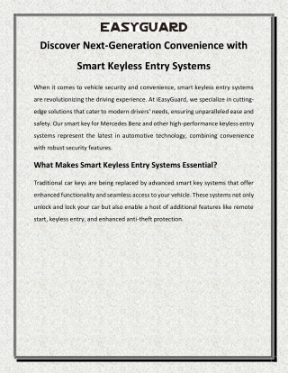 Discover Next-Generation Convenience with Smart Keyless Entry Systems