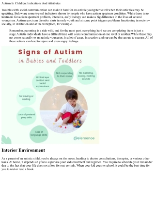 autism in children indications and attributes