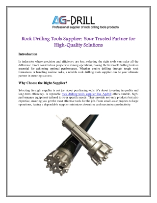 Rock Drilling Tools Supplier Your Trusted Partner for High-Quality Solutions