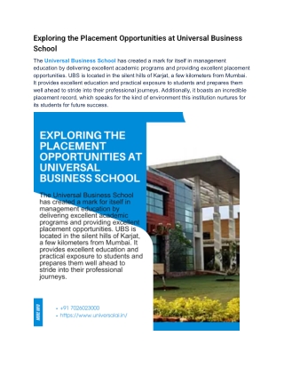 Exploring the Placement Opportunities at Universal Business School