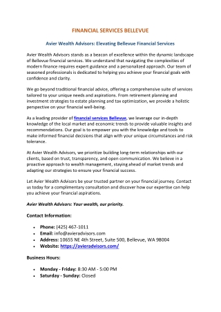Financial Services Bellevue | Avier Wealth Advisors