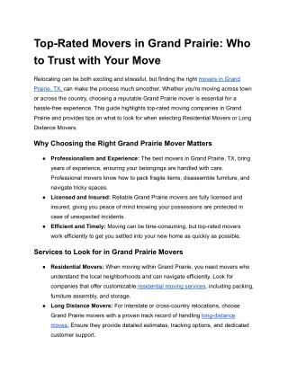Top-Rated Movers in Grand Prairie_ Who to Trust with Your Move