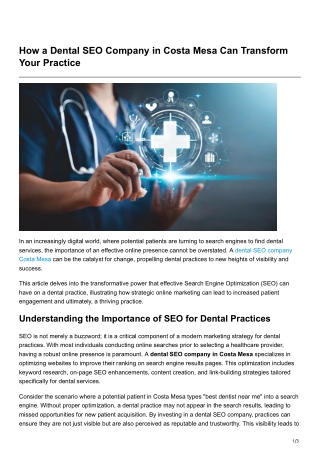 How a Dental SEO Company in Costa Mesa Can Transform Your Practice