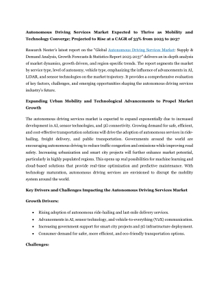 Autonomous Driving Services Market Size 2037