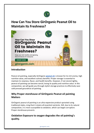 How Can You Store GirOrganic Peanut Oil to Maintain Its Freshness