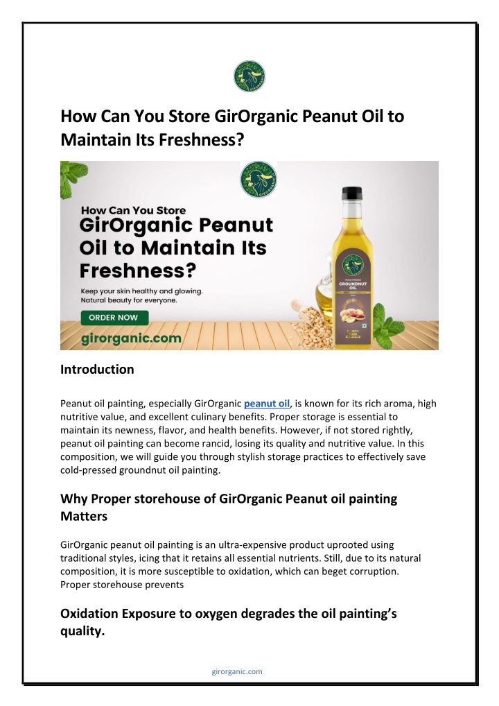 how can you store girorganic peanut