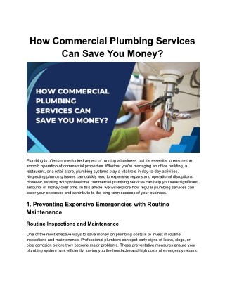 How Commercial Plumbing Services Can Save You Money