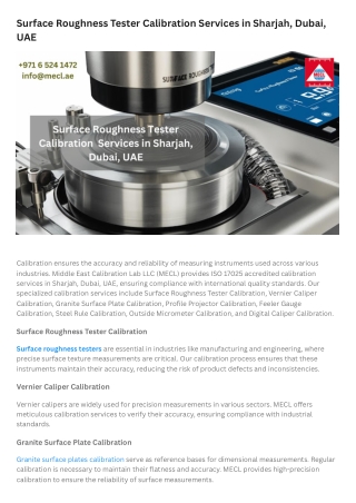 surface roughness tester calibration services