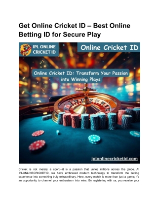 Get Online Cricket ID – Best Online Betting ID for Secure Play