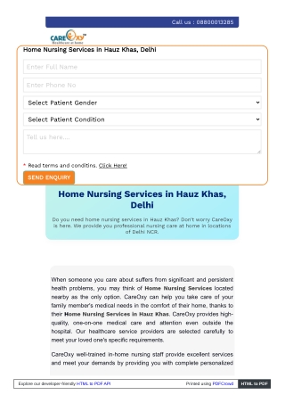 Home Nursing Services in Hauz Khas, Delhi