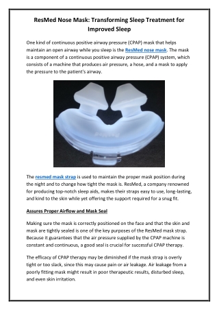 ResMed Nose Mask Transforming Sleep Treatment for Improved Sleep