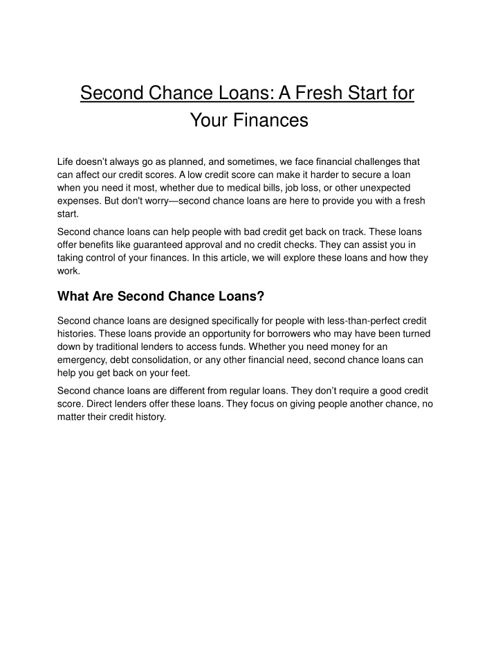 second chance loans a fresh start for your