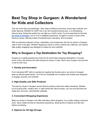 Best Toy Shop in Gurgaon_ A Wonderland for Kids and Collectors