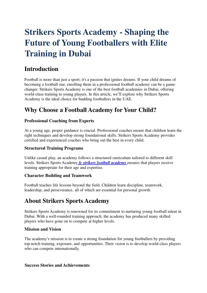 strikers sports academy shaping the future