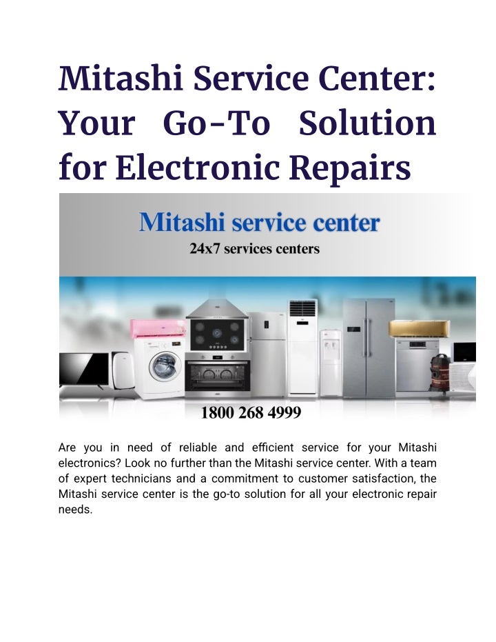 mitashi service center your go to solution