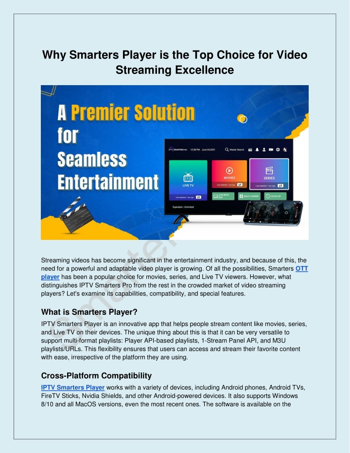 why smarters player is the top choice for video