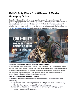 Call Of Duty Black Ops 6 Season 2 Master Gameplay Guide