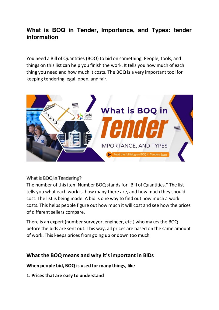 what is boq in tender importance and types tender