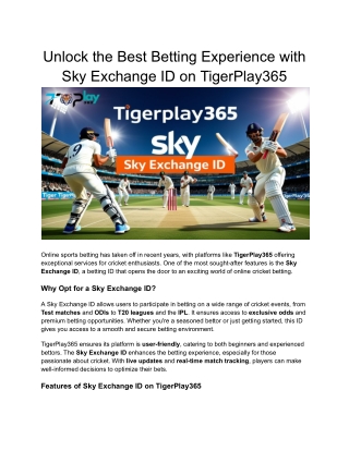 Unlock the Best Betting Experience with Sky Exchange ID on TigerPlay365