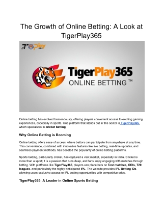 The Growth of Online Betting_ A Look at TigerPlay365