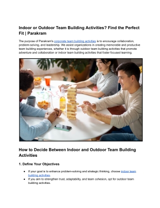 Indoor or Outdoor Team Building Activities_ Find the Perfect Fit _ Parakram