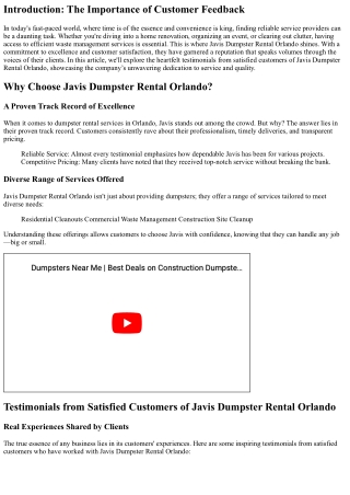 Testimonials from Satisfied Customers of Javis Dumpster Rental Orlando