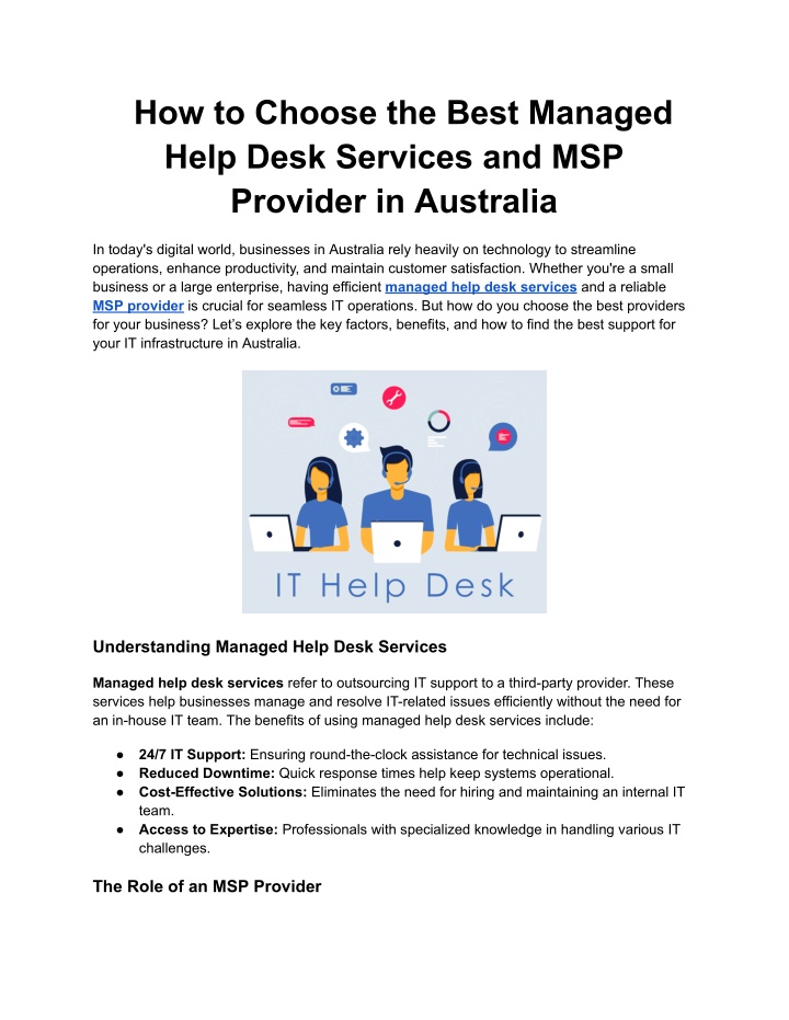 how to choose the best managed help desk services