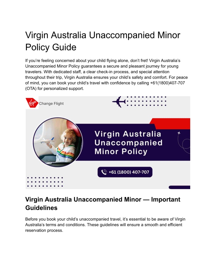 virgin australia unaccompanied minor policy guide