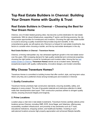 Real Estate Builders in Chennai