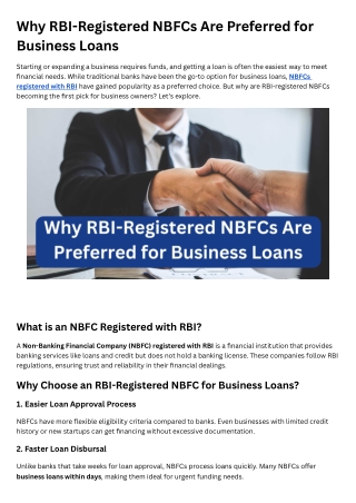 Why RBI-Registered NBFCs Are Preferred for Business Loans