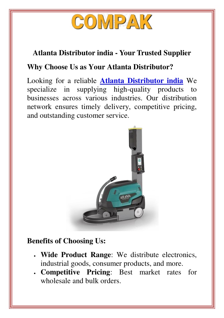 atlanta distributor india your trusted supplier