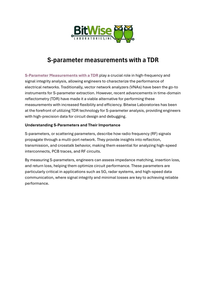 s parameter measurements with a tdr