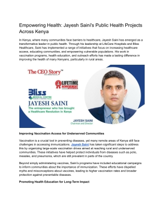 Empowering Health_ Jayesh Saini's Public Health Projects Across Kenya