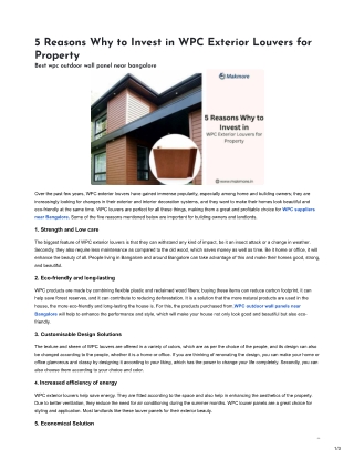 5 Reasons Why to Invest in WPC Exterior Louvers for Property