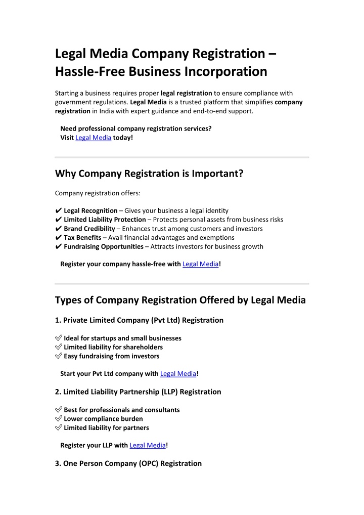 legal media company registration hassle free