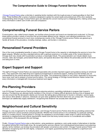 The Comprehensive Overview to Chicago Funeral Service Parlors