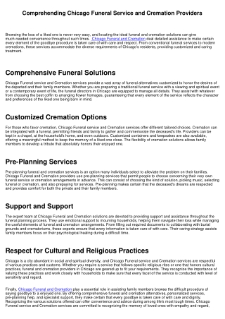 Comprehending Chicago Funeral Service and Cremation Solutions