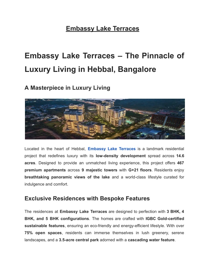 embassy lake terraces