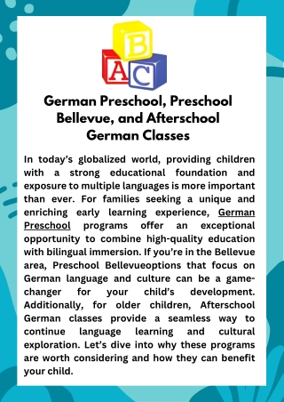 German Preschool, Preschool Bellevue, and Afterschool German Classes