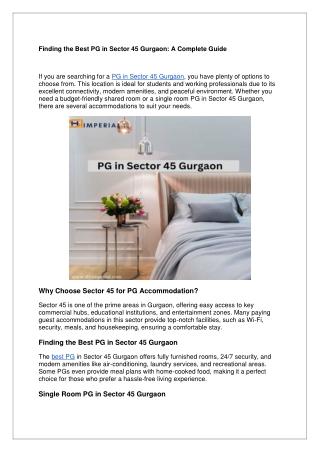 Finding the Best PG in Sector 45 Gurgaon