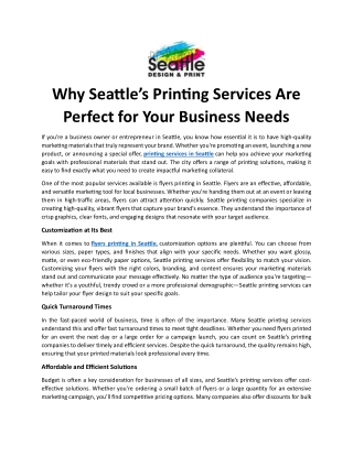 Why Seattle’s Printing Services Are Perfect for Your Business Needs