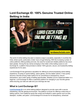 Lord Exchange ID_ 100% Genuine Trusted Online Betting in India