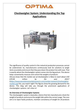 Checkweigher System - Understanding the Top Applications