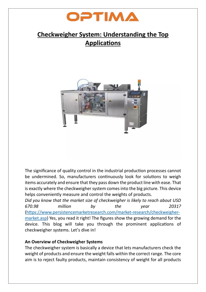 checkweigher system understanding