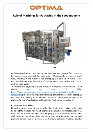 Role of Machines for Packaging in the Food Industry