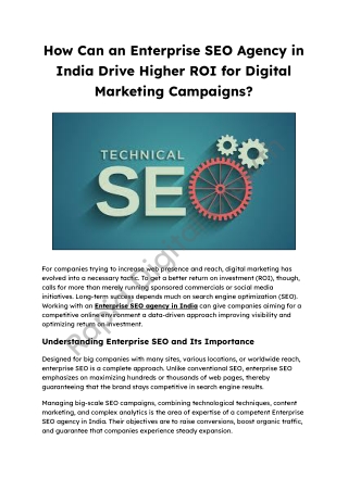 How Can an Enterprise SEO Agency in India Drive Higher ROI for Digital Marketing Campaigns_