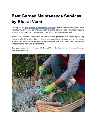 Best Garden Maintenance Services by Bharat Vumi