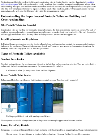 Browsing Portable Toilet Requirements at Construction Websites in Huntsville, AL