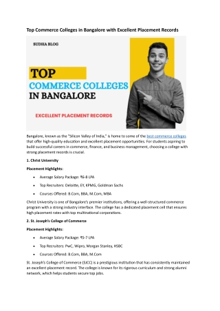 Top Commerce Colleges in Bangalore with Excellent Placement Records